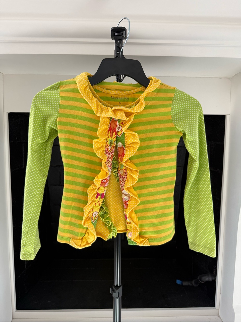 Mustard Pie Yellow & Lime Green Striped Ruffle Cardigan & Top-Sz 5, Jacket 6x